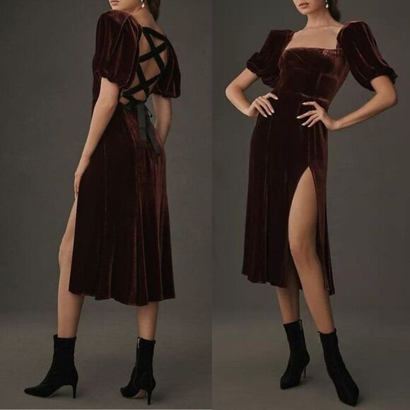 Reformation Dresses & Skirts - NWT Reformation Jocelyn Velvet Dress Size 10 Burgundy Red Midi